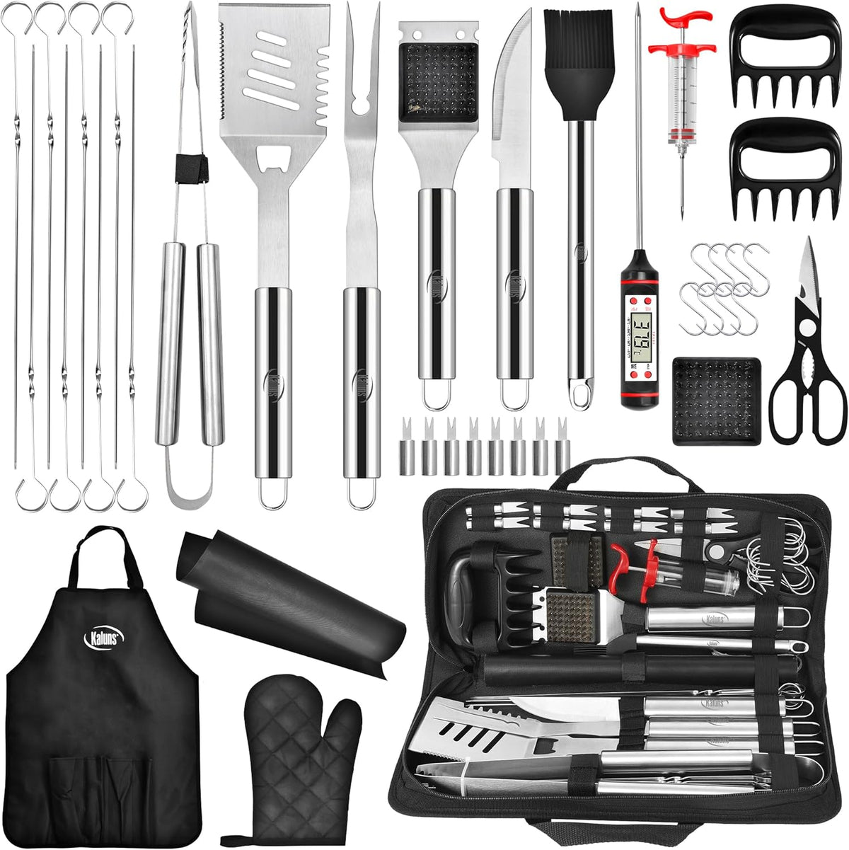 Kaluns BBQ Accessories, Complete Grill Set Grilling Gifts for Men Dad, 40 Pcs Premium Heavy Duty Stainless Steel Barbecue Grill Accessories for Outdoor Grill for Men Dad