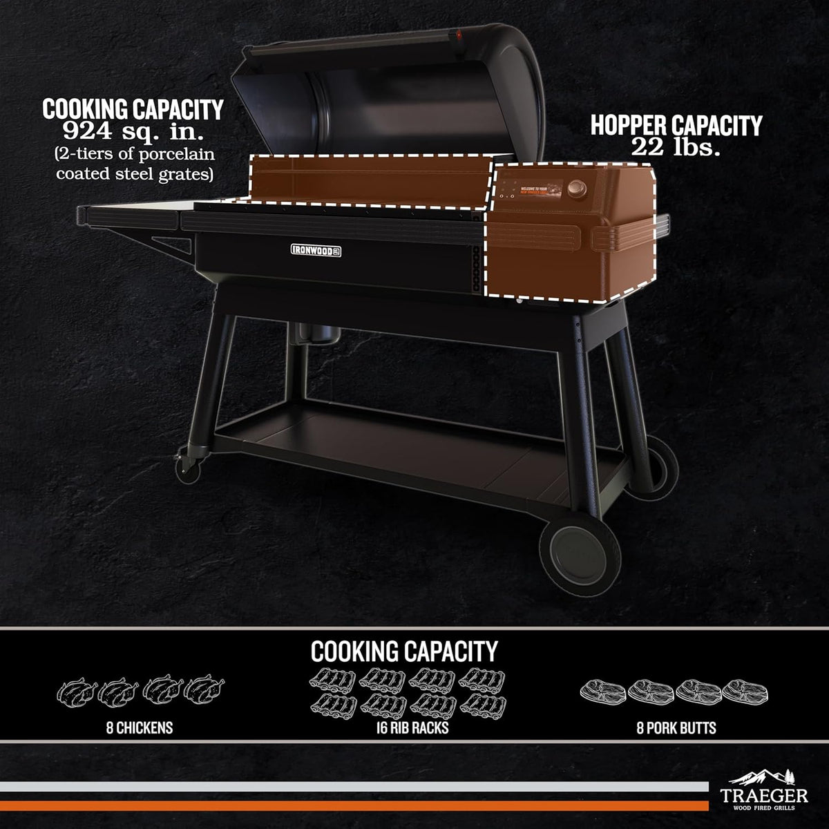 Traeger Ironwood XL Wood Pellet Smoker Grill, 924 Sq In Cooking Area, WiFIRE Smart Temperature Control, Up to 500 Degrees, Super Smoke Mode, 6 in 1 Outdoor BBQ Electric Smoker and Grill