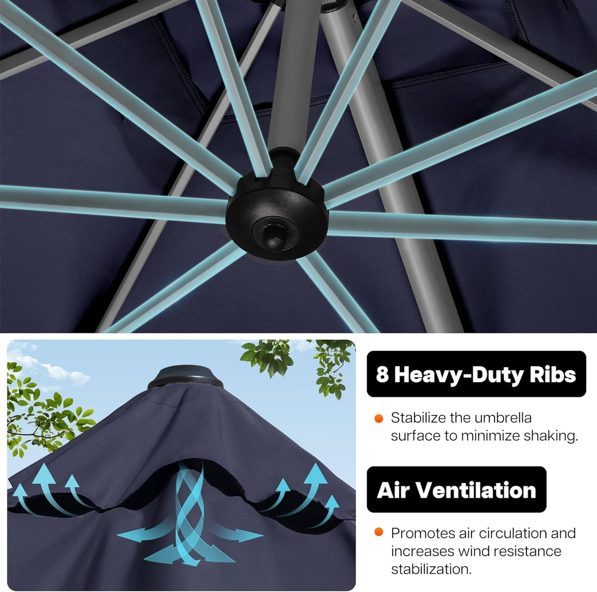 Patio Umbrella, 11FT Outdoor Cantilever Umbrella with 360-degree Rotation for Garden, Deck, Backyard, Pool and Beach, Navy Blue