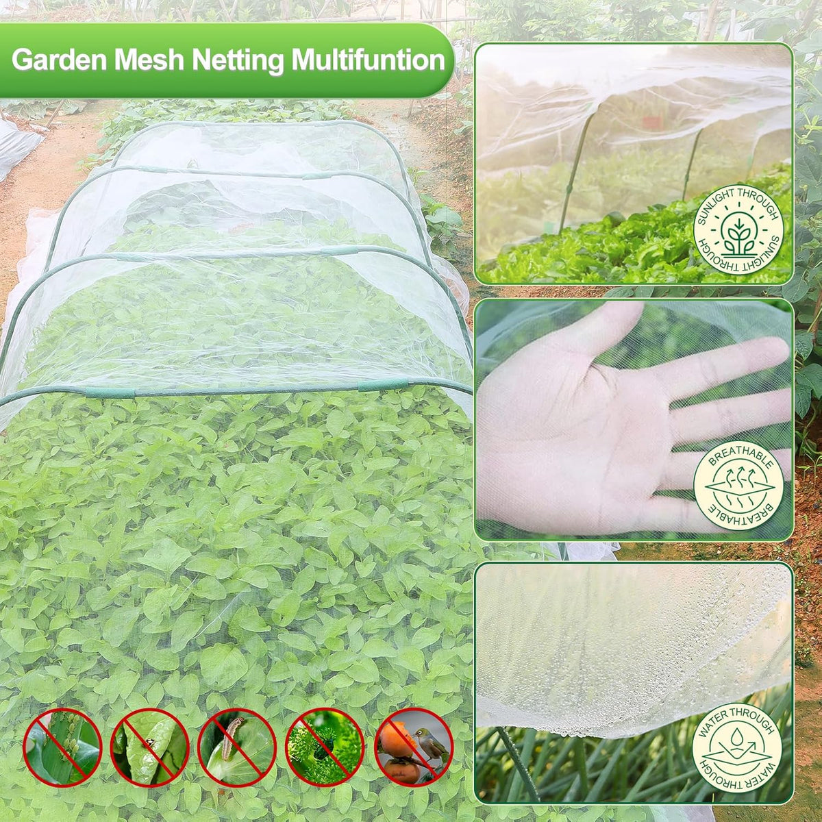 Garden Netting Mesh, 10X30 FT Garden Netting with 16 Cilps & Ultra Fine Mesh Net Bird Barrier Protection for Garden Vegetables Flowers Shrubs Fruit Trees Indoors & Outdoors Plant Beds Greenhouse