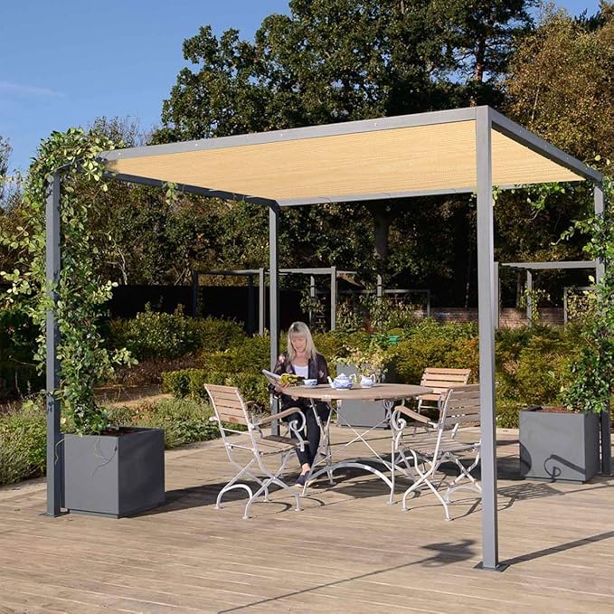 Eden's Decor Straight Flat-Edged Sun Shade Sail Rectangular 15' x 16' Beige UV-Blocking Outdoor Canopy Fabric Cloth Awning for Pergola Patio Garden Backyard Custom Size