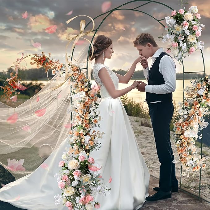 Adorox Adorox 7.8ft Garden Arch Trellis for Climbing Plants, Metal Arch Frame, Pumpkin Archway Outdoor Garden Arbors and Arches for Halloween Christmas Birthday Party Baby Shower Decoration (Green)