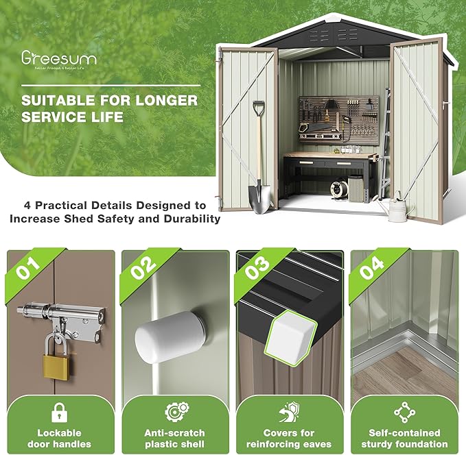 Greesum Outdoor Storage Shed 6 x 4 ft. Utility Tool Shed Metal Storage Garden Shed with Door & Lock for Patio Storage, Brown