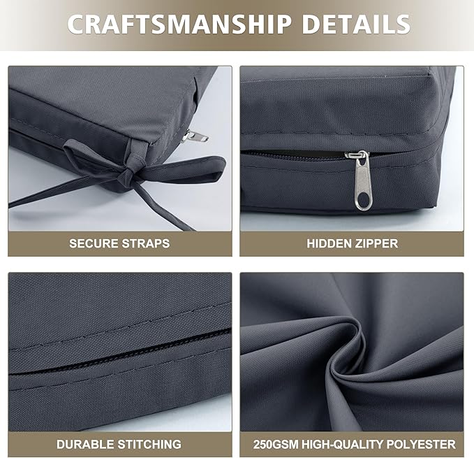 24x24 Inch Outdoor Cushions for Patio Furniture Set of 2, Waterproof Outdoor Chair Cushions w/Fade-Resistant, Removable & Machine-Washable Covers, Deep Seat Sofa/Couch Pads Replacement, Dark Grey