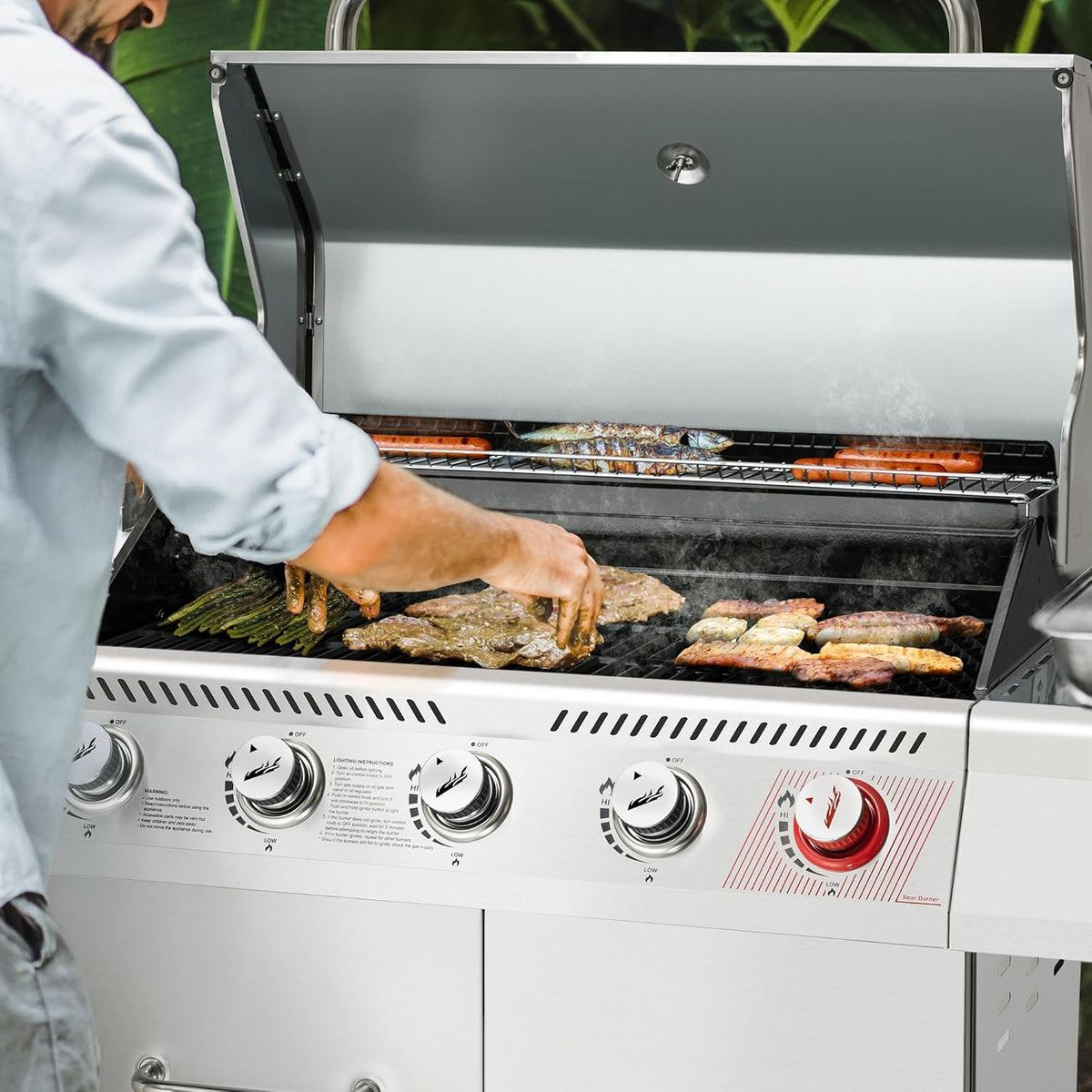 Royal Gourmet 5-Burner Propane Gas Grill with Side Burner, Stainless Steel Barbeque Grills, Silver, GA5404S