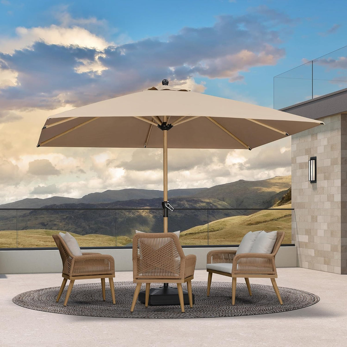 PURPLE LEAF 10' x 10' Square Patio Umbrella Outdoor Table Umbrella Aluminum Market Umbrella with 8 Sturdy Ribs & Crank Outdoor Umbrellas for Garden Deck Patio, Taupe