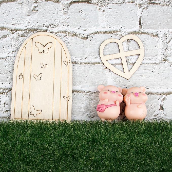 AUEAR, 48 Pack Fairy Door Miniature Wooden Garden Doors Windows Unfinished Window Accessories Unpainted Mini House DIY Craft for Wall Home Party Decoration (Style B)