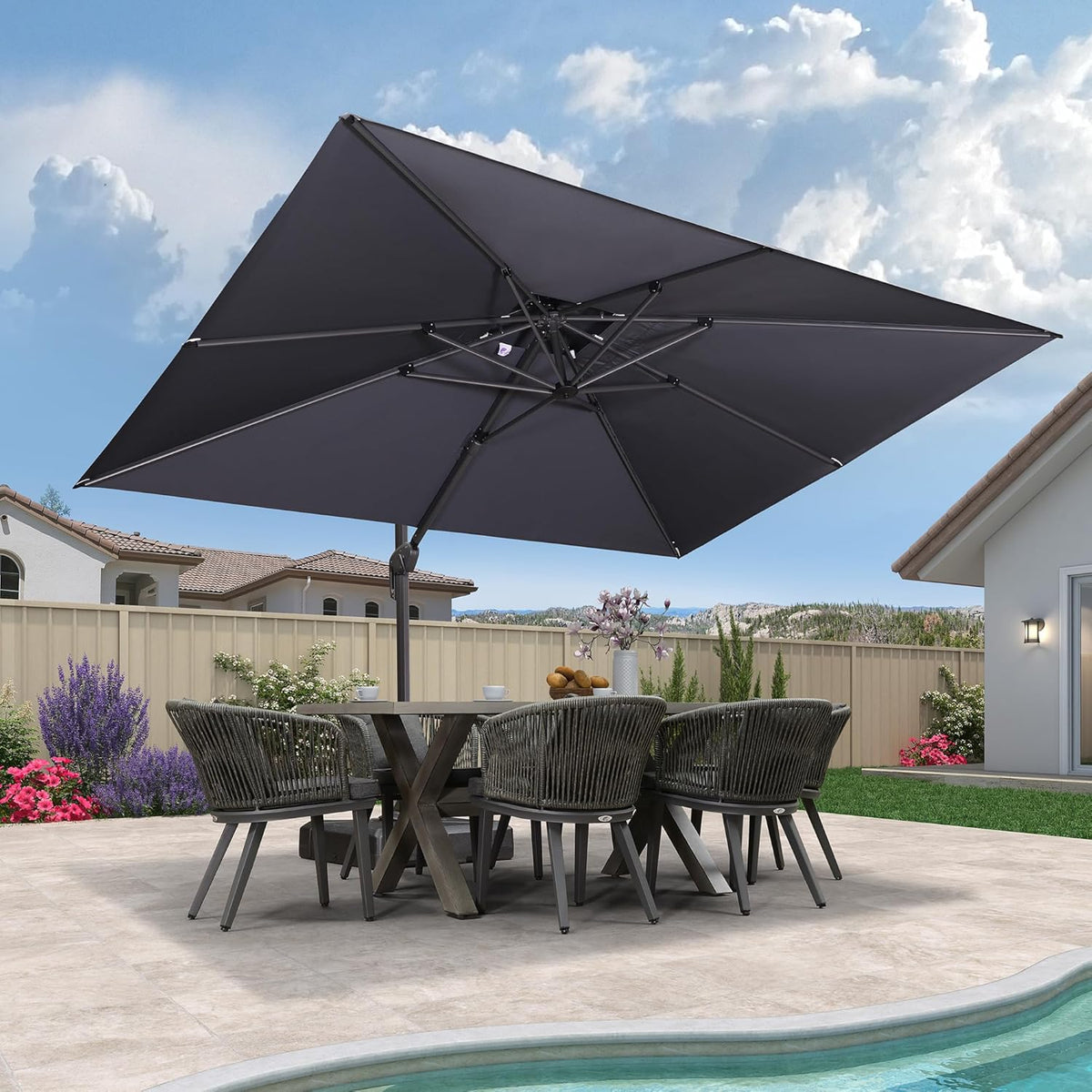 PURPLE LEAF 9' X 12' Patio Umbrella with Base Outdoor Rectangle Umbrella Large Cantilever Umbrella Heavy Duty Outdoor Market Umbrella for Garden Deck Backyard Pool Grey