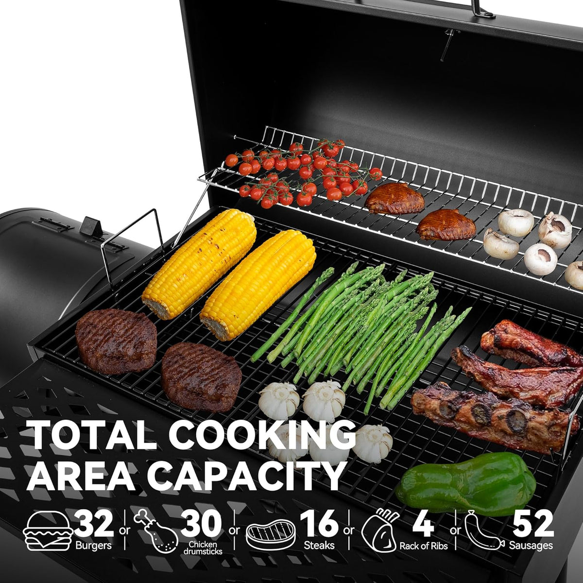 Royal Gourmet CC1830FC Charcoal Grill Offset Smoker (Grill + Cover), Black