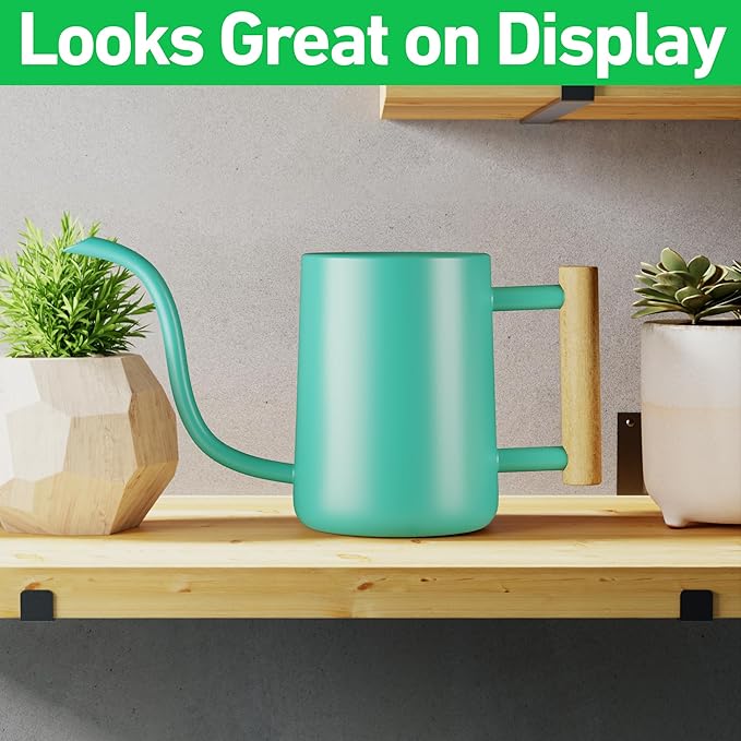35 oz Metal Small Indoor Watering Can with Long Spout & Real Wood Handle for House Plants, Succulents, Cacti & Seedlings - Green Long Spout Watering Can Indoor Plants - Stylish, Gentle Flow, No Spills