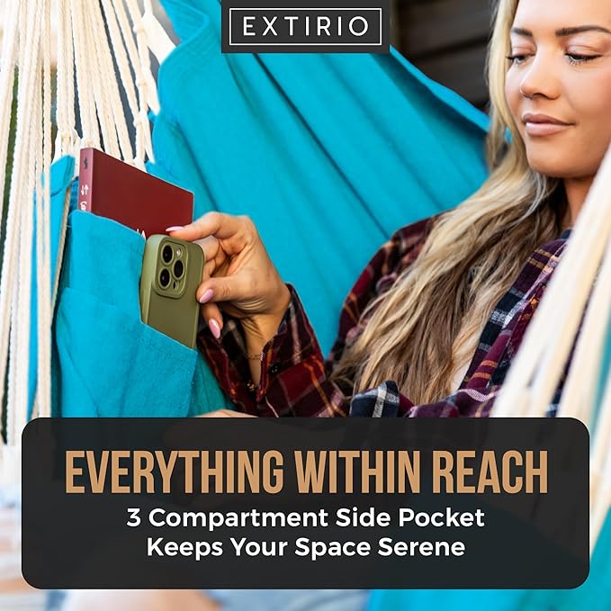 Hanging Hammock Chair Swing – Hanging Chair Outdoor & Indoor - Hammock Swing Chair – Quick & Easy Setup with Hardware Kit – Durable & Spacious Full Body Support – Holds 440 Lbs