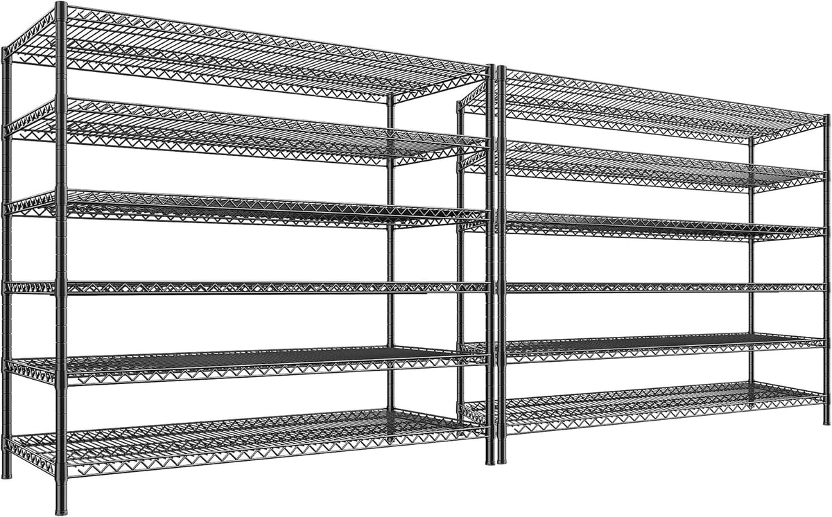 REIBII 83"H Storage Shelves 3840LBS Metal Shelving Unit Garage Shelving Heavy Duty 6 Tier Commercial Adjustable Wire Shelving for Storage Rack for Pantry, Garage, Kitchen, 83"H x 55.5"W x 18"D, 2PCS