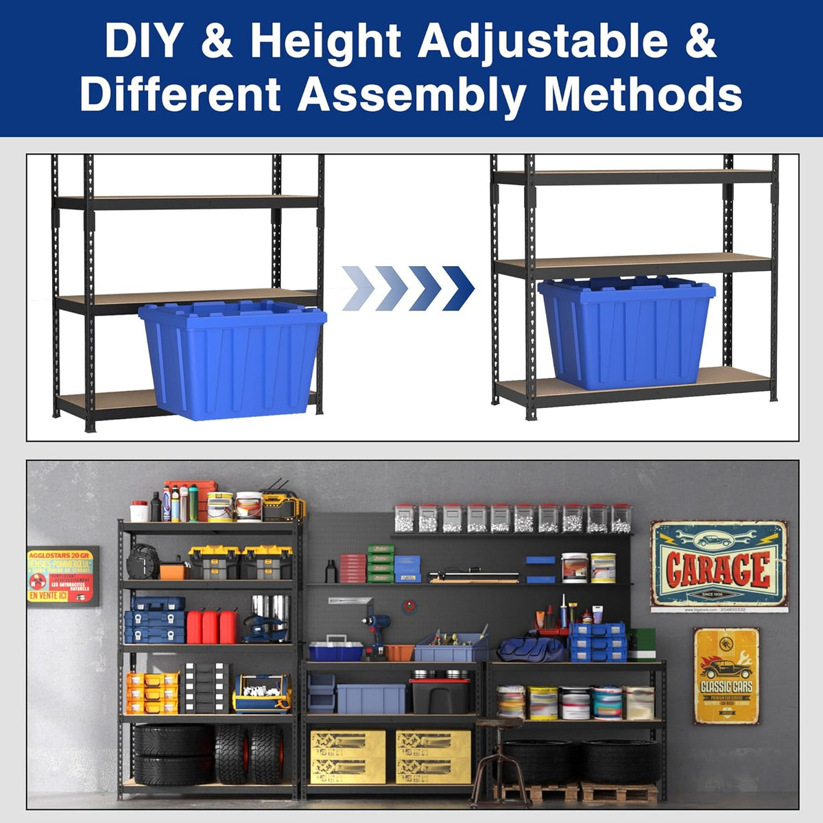 WORKPRO 5-Tier Steel Shelving Unit-Black, 35-3/10”W x 17-1/2”D x 72”H, Adjustable Storage Rack, Heavy Duty Shelf with MDF Board, 1650 lbs Load Capacity (Total) for Garage, Basement, Warehouse, Kitchen