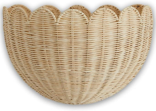 BEBE BASK Scalloped Wicker Wall Basket - The Original - Hand Woven Basket - Scalloped Décor Wall Hanging Baskets -16" x 10" x 7"In - Hanging Wall Basket (Natural)