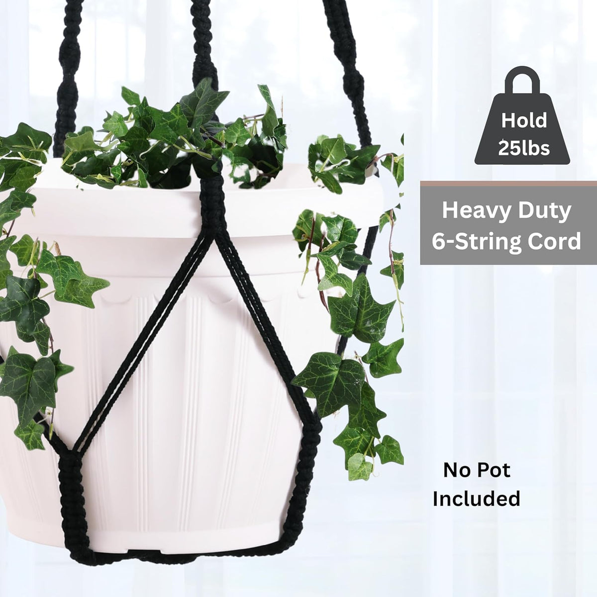 Giant XXL 55 Inches Macrame Planter Hanger Large for 15 inch Pot + Swag Hook | Extra Large Hanging Planter for Indoor Plants | No Pot/Plant Included (XXL Black)