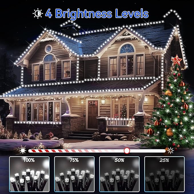 Hezbjiti 2 Pack 1000 LED 403 FT Christmas String Lights Outdoor, 8 Lighting Modes IP44 Waterproof Fairy Lights with Timer and Dimmable Function for Party Tree Decorations (Cold White, Green Wire)