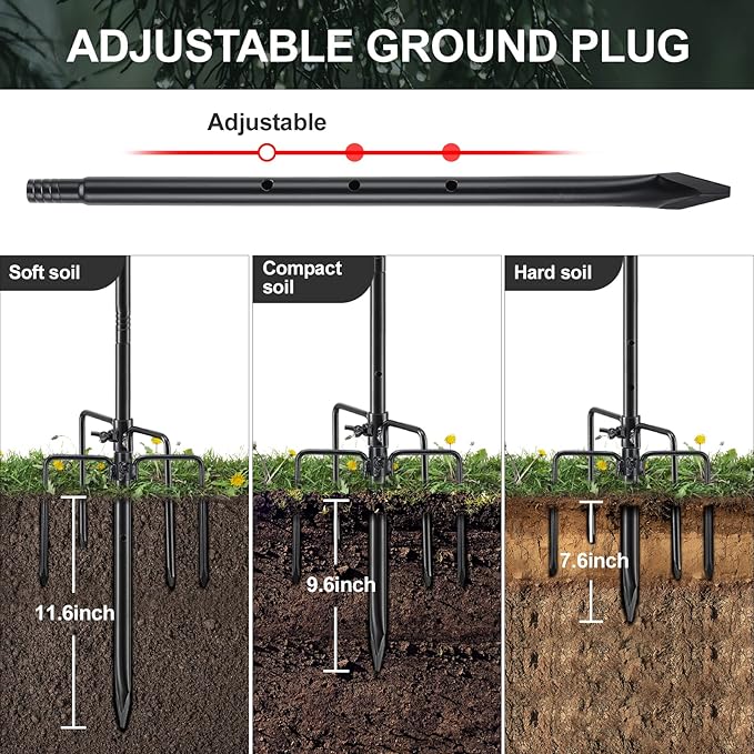 Bird Feeder Pole, 62 Inch & 5/8 Inch Diameter Stainless Steel Heavy Duty Shepherds Hooks for Outdoor to Hang Outdoor Lights with 5 Prongs Base, Rustproof for Garden Decor or Wedding Decors(Black)