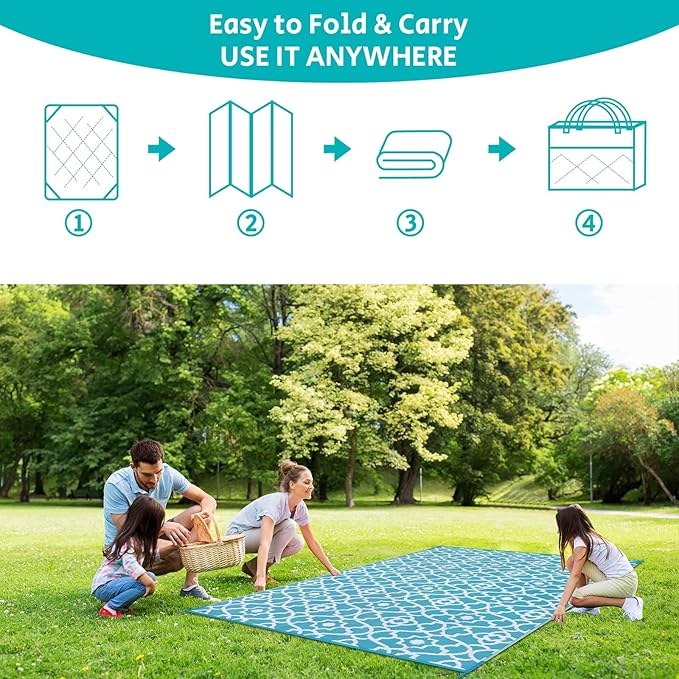 HEBE Outdoor Rug Waterproof 5x8, Plastic Straw Rug Camping Rug, Reversible Outdoor Patio Rugs RV Mat Clearance, Indoor Outside Floor Carpet for Porch,Deck,Camper,Balcony,Backyard