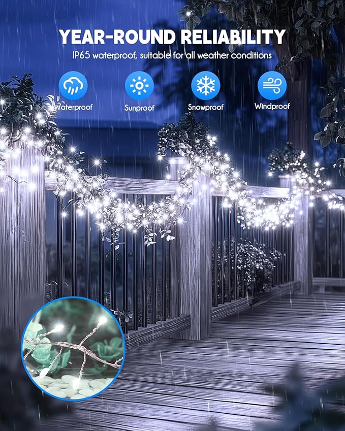 Brightown Solar String Lights for Outside, 2 Packs Total 39.2Ft 480 LED Solar Fairy Lights for Outdoor Waterproof, Firecracker Twinkle Lights with 8 Modes for Patio Party Garden Yard Home, Pure White