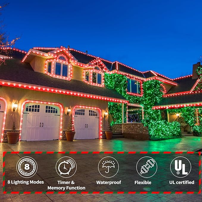 200ft LED Rope Lights Outdoor, 1440 LED Flexible Tube Lights with 8 Modes, Waterproof LED Rope Lighting for Outside, Garden, Patio, Bedroom, Party,Deck, Pool, Fences, Indoor Outdoor Decoration (Red)