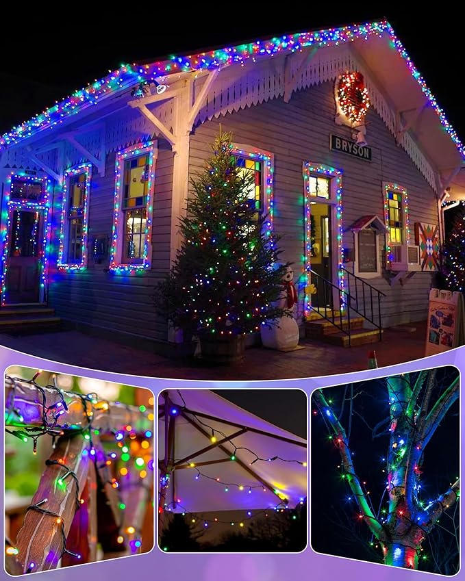 Brightown 2 Pack Solar String Lights Outdoor, Each 46Ft 120 LED Solar String Lights for Outside with 8 Modes, IP65 Waterproof Solar Outdoor Lights for Patio Garden Christmas Decorations, Multicolor
