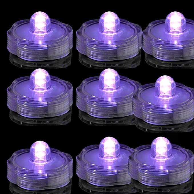 Bright LED Floral Tea Light Vase Submersible Lights for Party Wedding (Purple, 30 Pack)