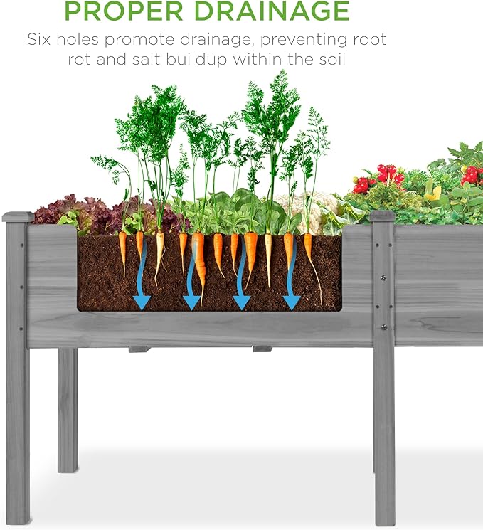 Best Choice Products 72x23x30in Raised Garden Bed, Elevated Wood Planter Box Stand for Backyard, Patio, Balcony w/Divider Panel, 6 Legs, 300lb Capacity - Gray