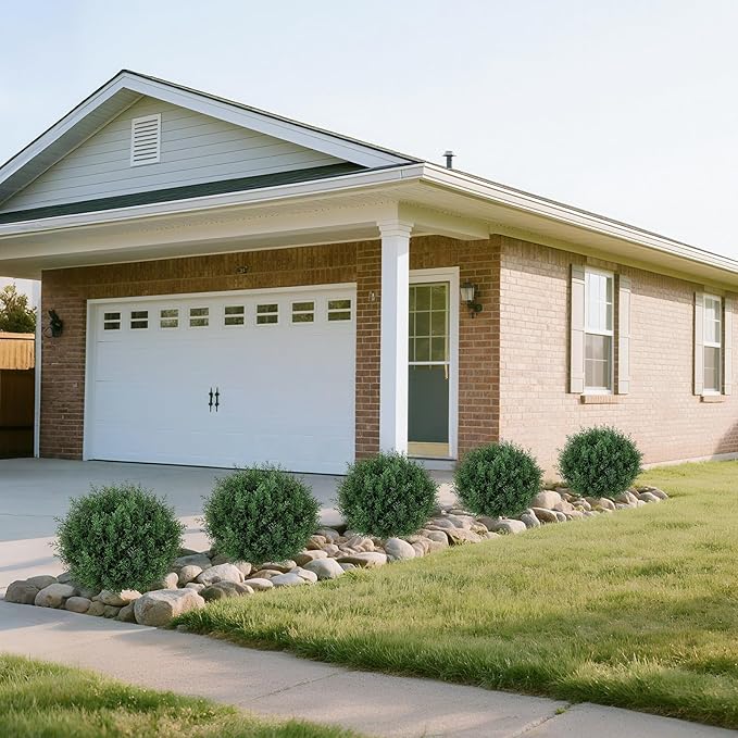 Artificial Cedar Topiary Ball Trees with Ground Spike Set of 2, 24.6 inch UV-Resistant Faux Shrubs for Indoor/Outdoor Decor – Fake Cypress Perfect for Garden, Porch, and Patio