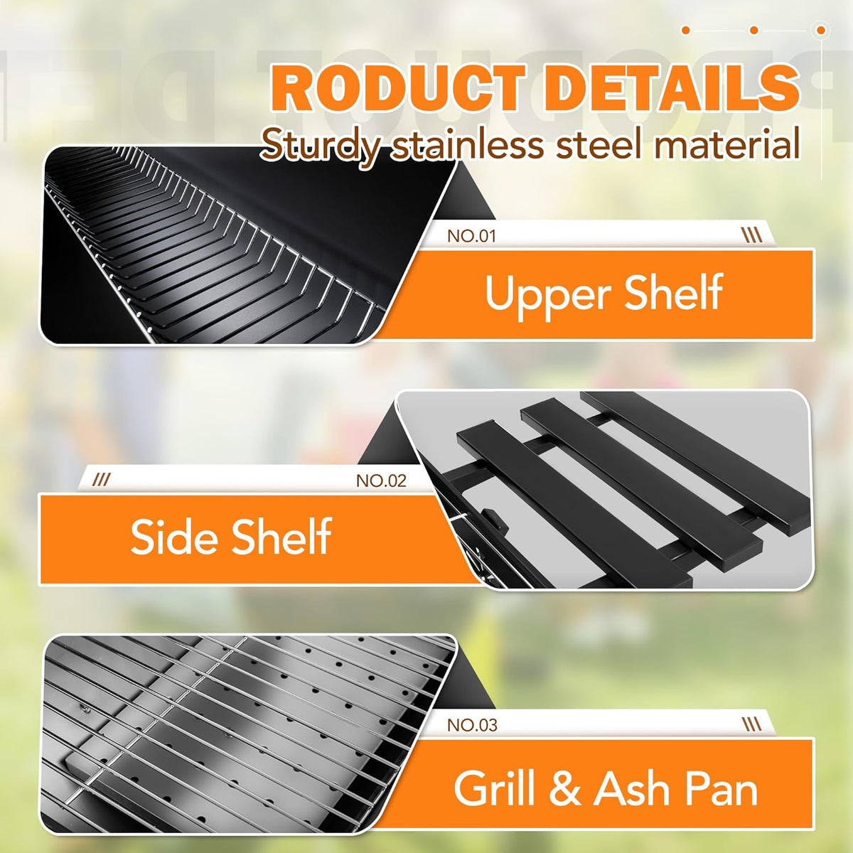 Flamaker Grill Outdoor Charcoal Grills with Side Oven & Thermometer Offset Smoker with Ash Catcher & Cover for Camping Picnics, BBQ, Hiking