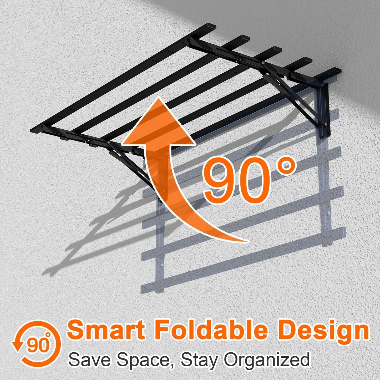 4-Pack Garage Storage System Shelves 3.21x1.64 ft - Compact Folding Wall Shelves for Garage, Sturdy Metal Wall Shelving with Hooks, Versatile Metal Hanging Shelf Design, Sleek Floating Black Shelf