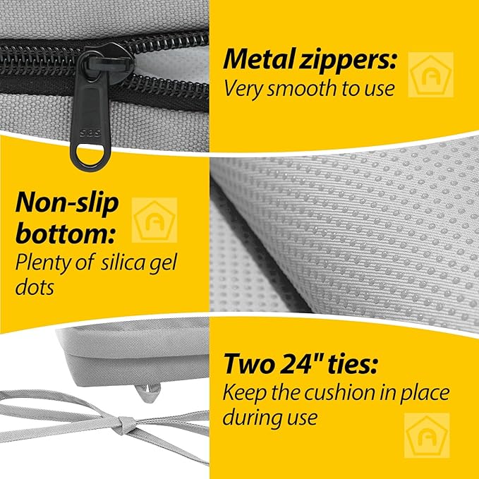 AAAAAcessories Outdoor Seat Cushions for Chairs, Waterproof, Fade-Resistant Patio Furniture Replacement Cushions, 19" x 19" x 3", Set of 2, Gray