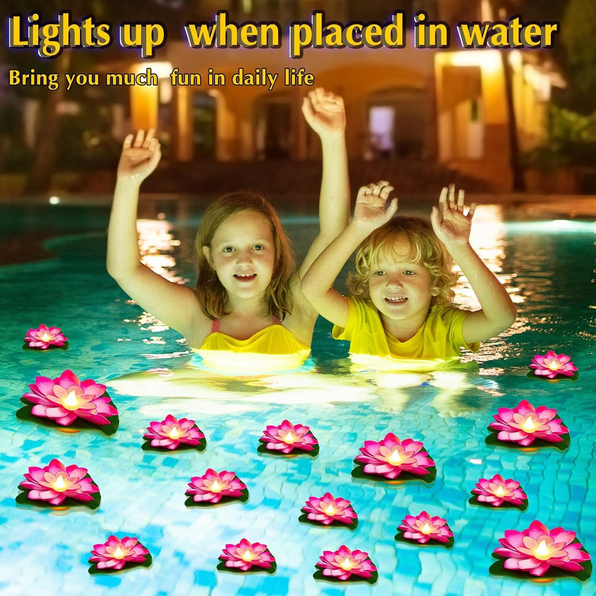 Liliful 24 Pcs Diwali Lotus Decoration Pool Floating Lights, Artificial Flowers Lotus with LED,Lily Pads Water Lantern for Indian Puja Home Decoration(3.94 Inch, 5.91 Inch,Pink)