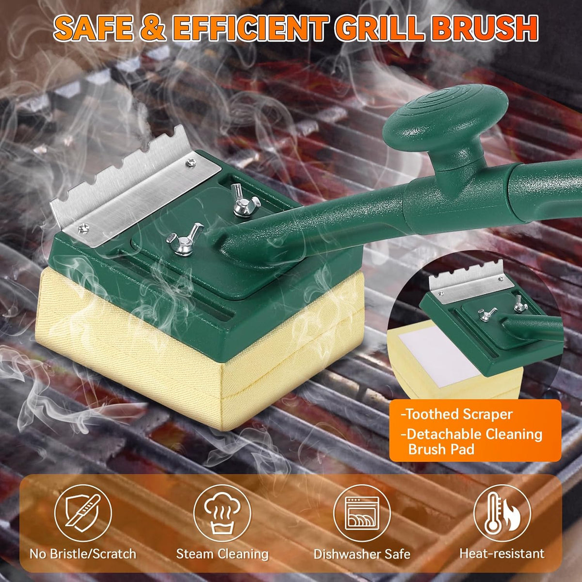 Replaceable BBQ Cleaning Head (No Handle), Safe Replacement Cleaning Pad for Cast Iron/Stainless-Steel Grates