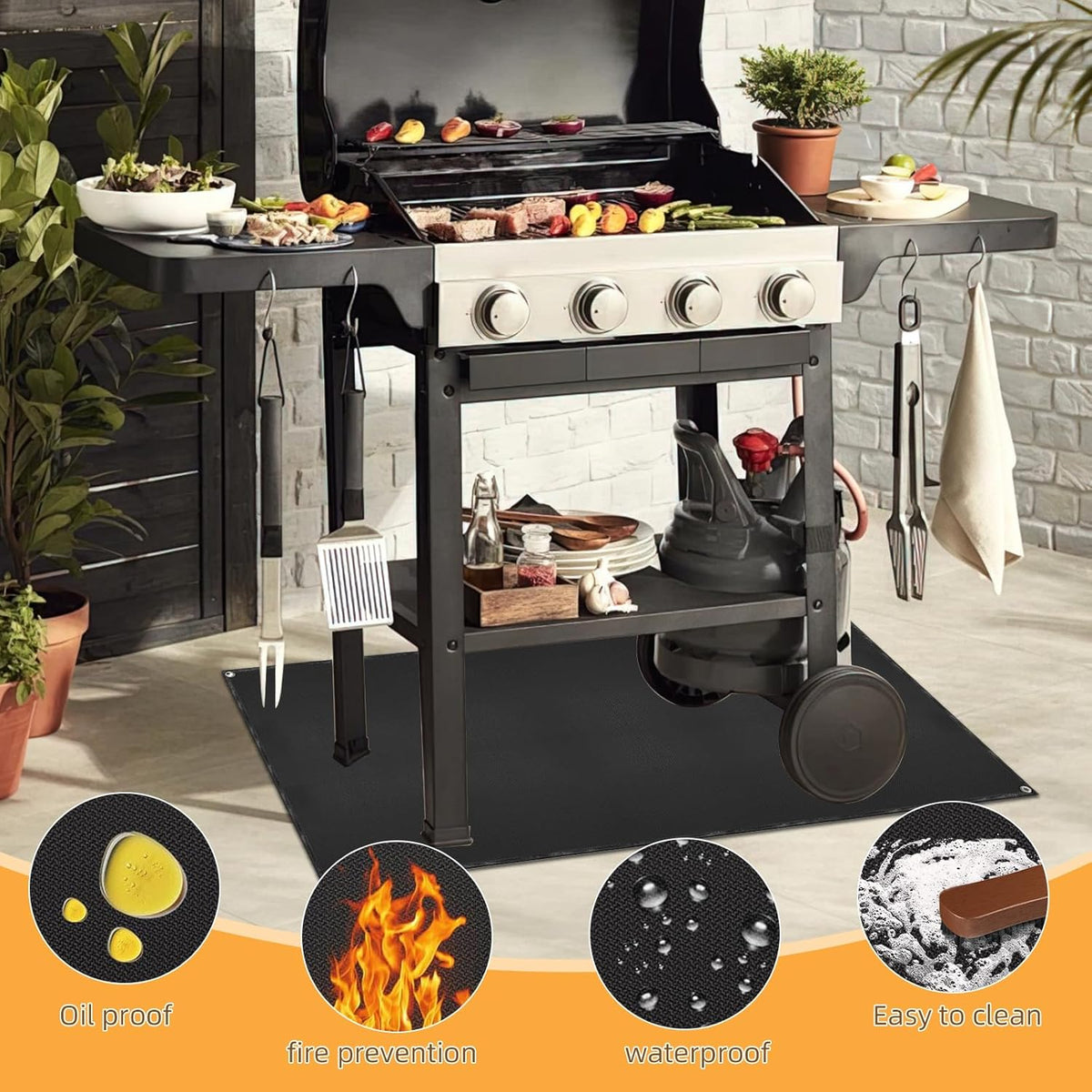 Under Grill Mat for Outdoor Grilling, 70 x 48 inches Double-Sided Fireproof Waterproof BBQ Protector for Deck and Patio Under Grill Mat for Outdoor BBQ
