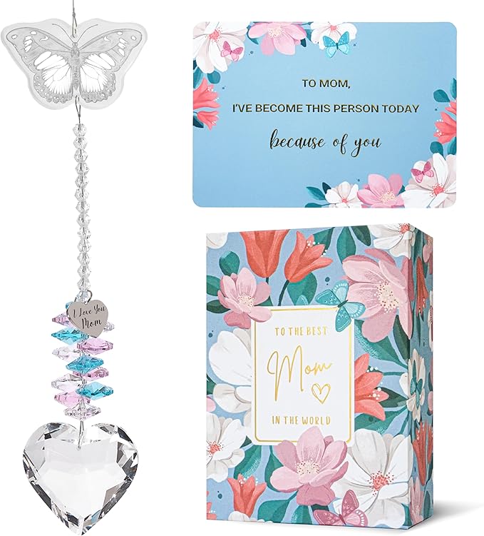 ARUN Gifts for Moms Birthday Gift Moms for mom Birthday Mothers Day from Daughter Son, Love Reminder Gifts Thanksgiving Christmas Butterfly suncatcher with Heart Crystal Mother's Things