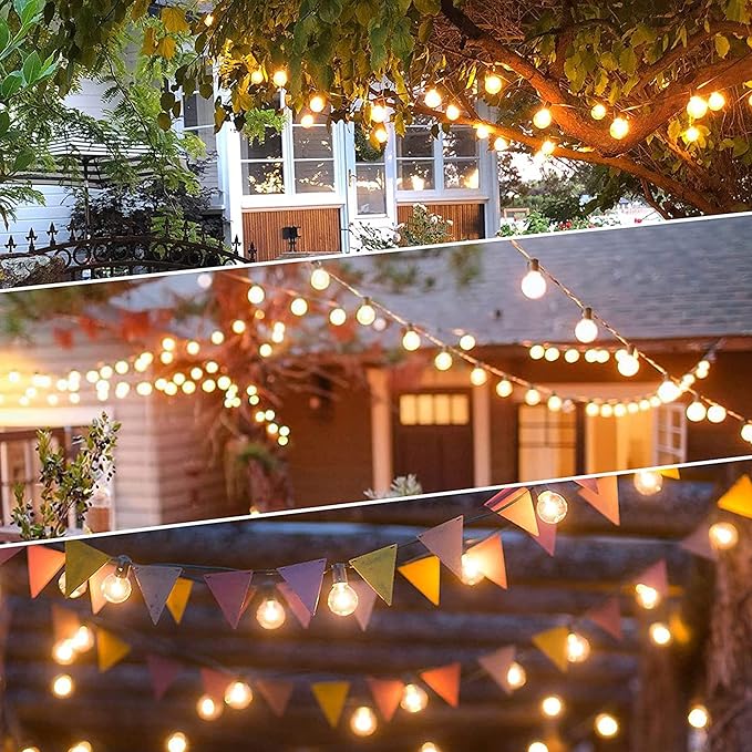 DAMAING Outdoor String Lights LED 50Feet G40 Globe String Lights with 27 Edison Plastic LED Bulbs,2700K Warm Glow Weatherproof for Indoor Outdoor Backyard Bistro Lights