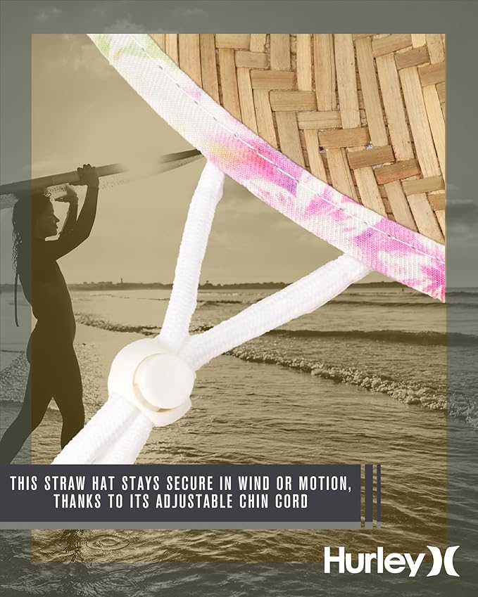 Hurley Women's Straw Hats - Real Straw Hat Medium Brim and Adjustable Chin Strap