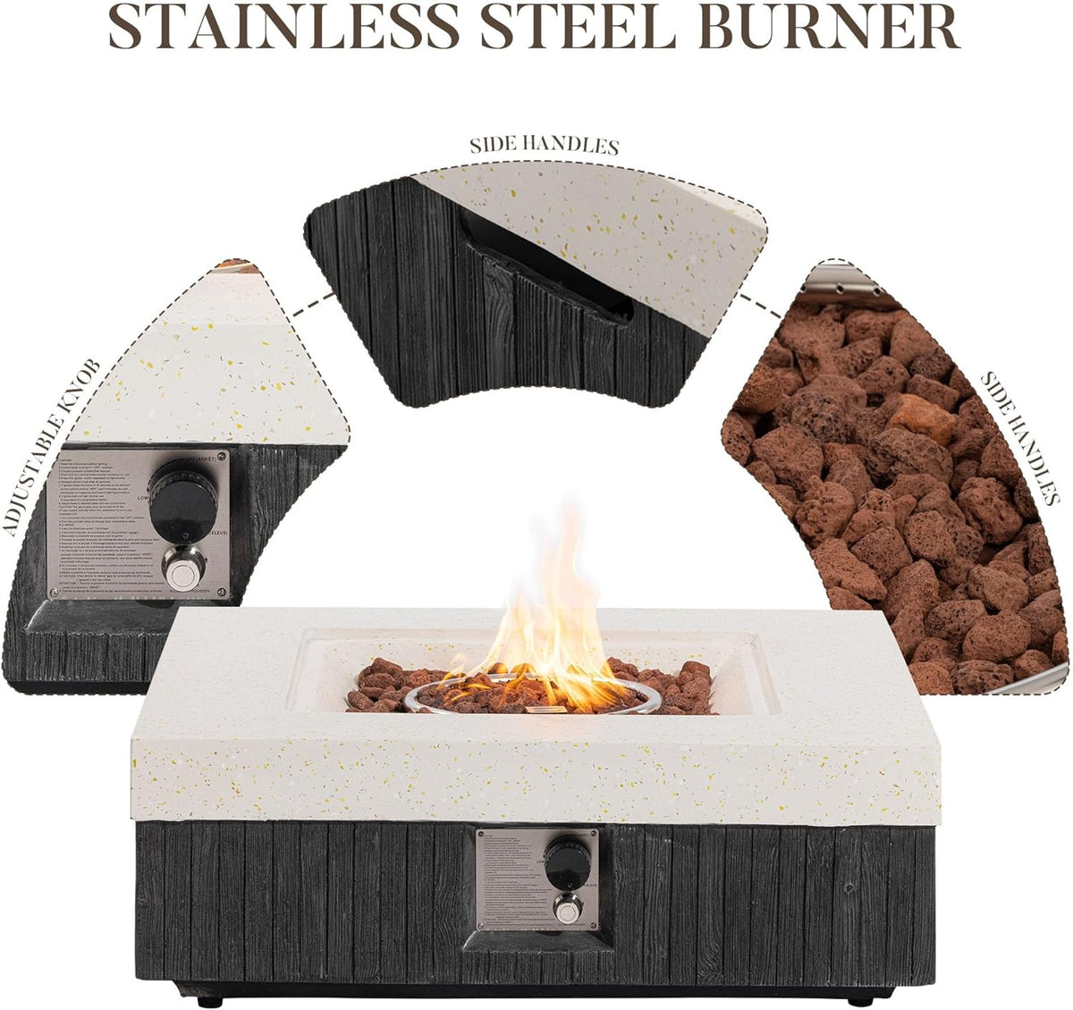 COSIEST 35" Outdoor Propane Fire Pit Table Square Gas Fire Pit Table with Concrete & Wood Grain Design, 50000BTU CSA Certified Electronic Ignition Fire Tables for Patio, Backyard, Garden Heating