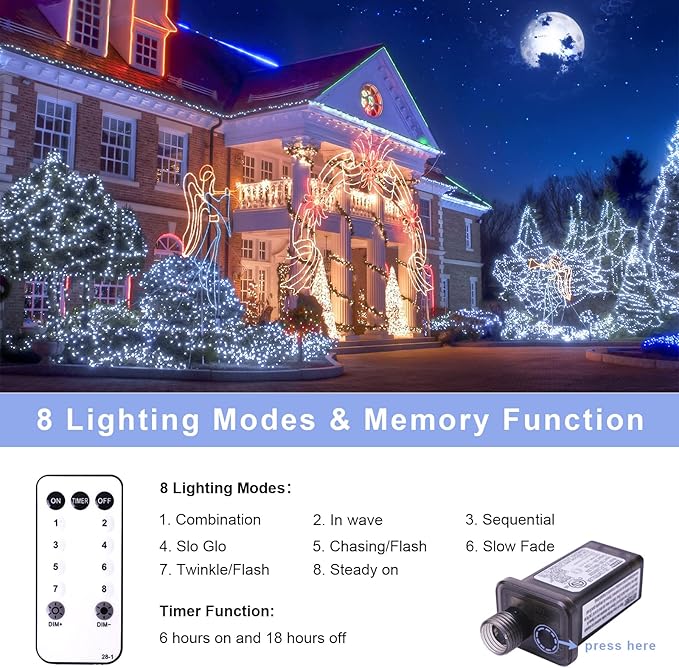 Christmas Net Lights for Bushes - 360 LED Net Lights Outdoor Plug in with Remote, 12x5 ft Extendable 8 Modes Christmas Net Lights Waterproof for Outside Gazebo Lawn Wedding Patio Garden Tree (White)
