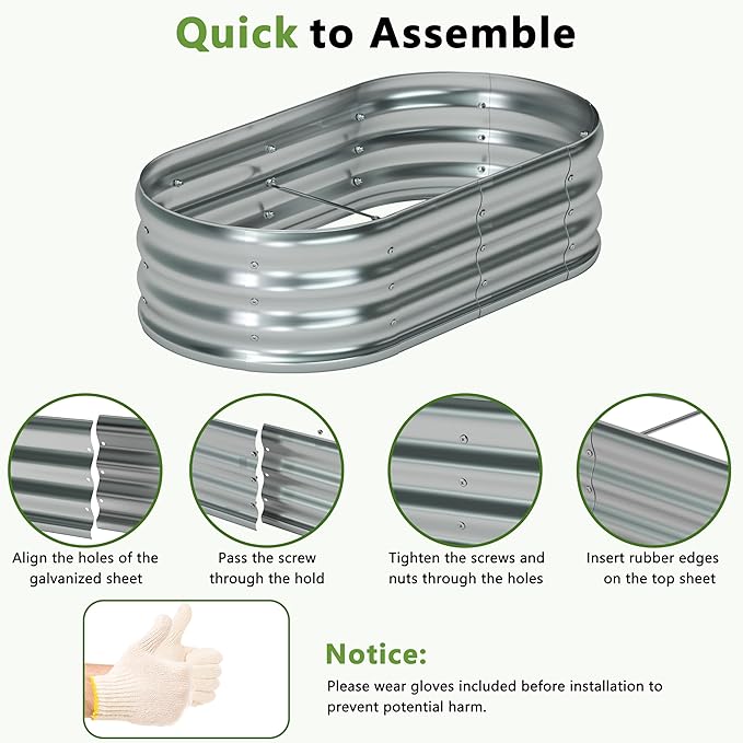 4x2x1ft(2 Pack) Oval Galvanized Raised Garden Bed,Outdoor Planter Box Metal Patio Kit Planting Bed for Vegetables Flowers and Succulents