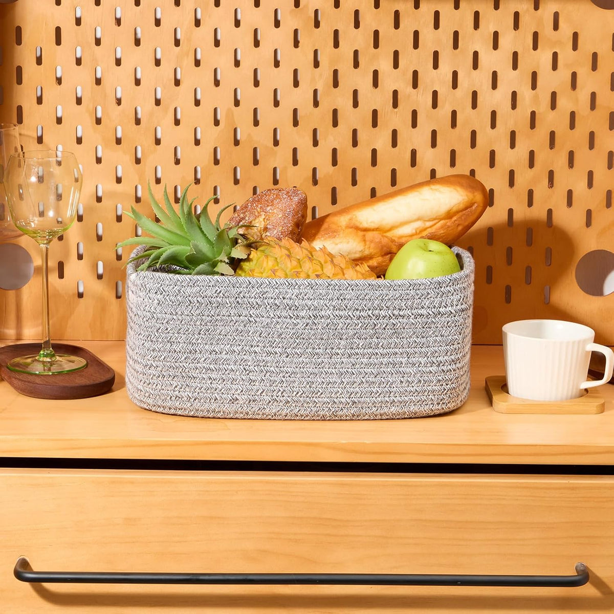 Small Storage Baskets for Organizing | Closet Organizer Bins | Shelf Toy Basket | Woven Rope Baskets | Cube Decorative Box | Shallow Basket | 13x8.5x5.1” | 4 Packs Mixed Grey