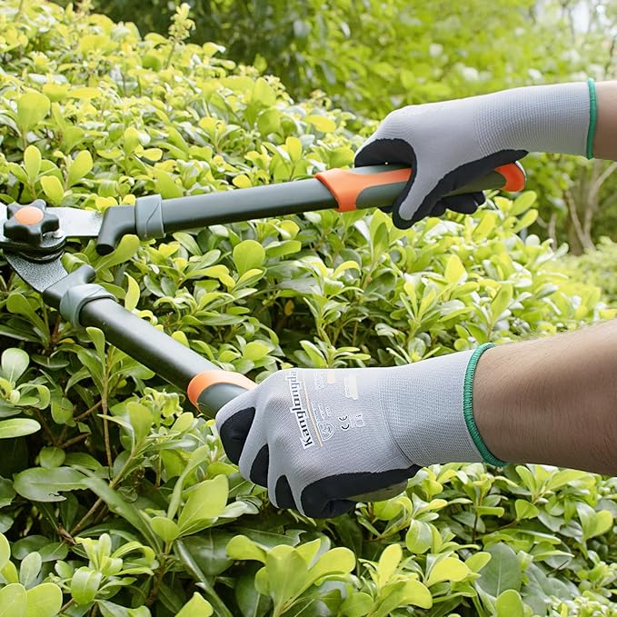 6-Paris Small Work Gloves for Men and Women, Nitrile Coated Safety Protective Gloves with Grip, Ideal for Gardening, Warehouse, Mechanic, Light Duty Construction Work