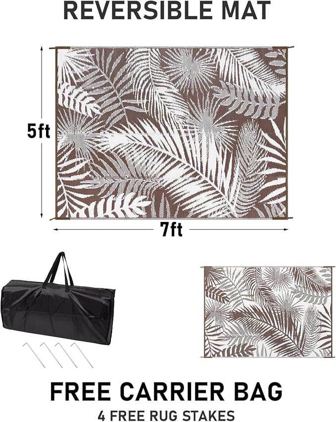 HiiARug Outdoor Rug 5x7Ft Outdoor Plastic Straw Rug Waterproof Outdoor Rugs for Patios Clearance Reversible Patio Mat Outdoor Carpet for Patio Camping Porch Deck RV Camper Backyard