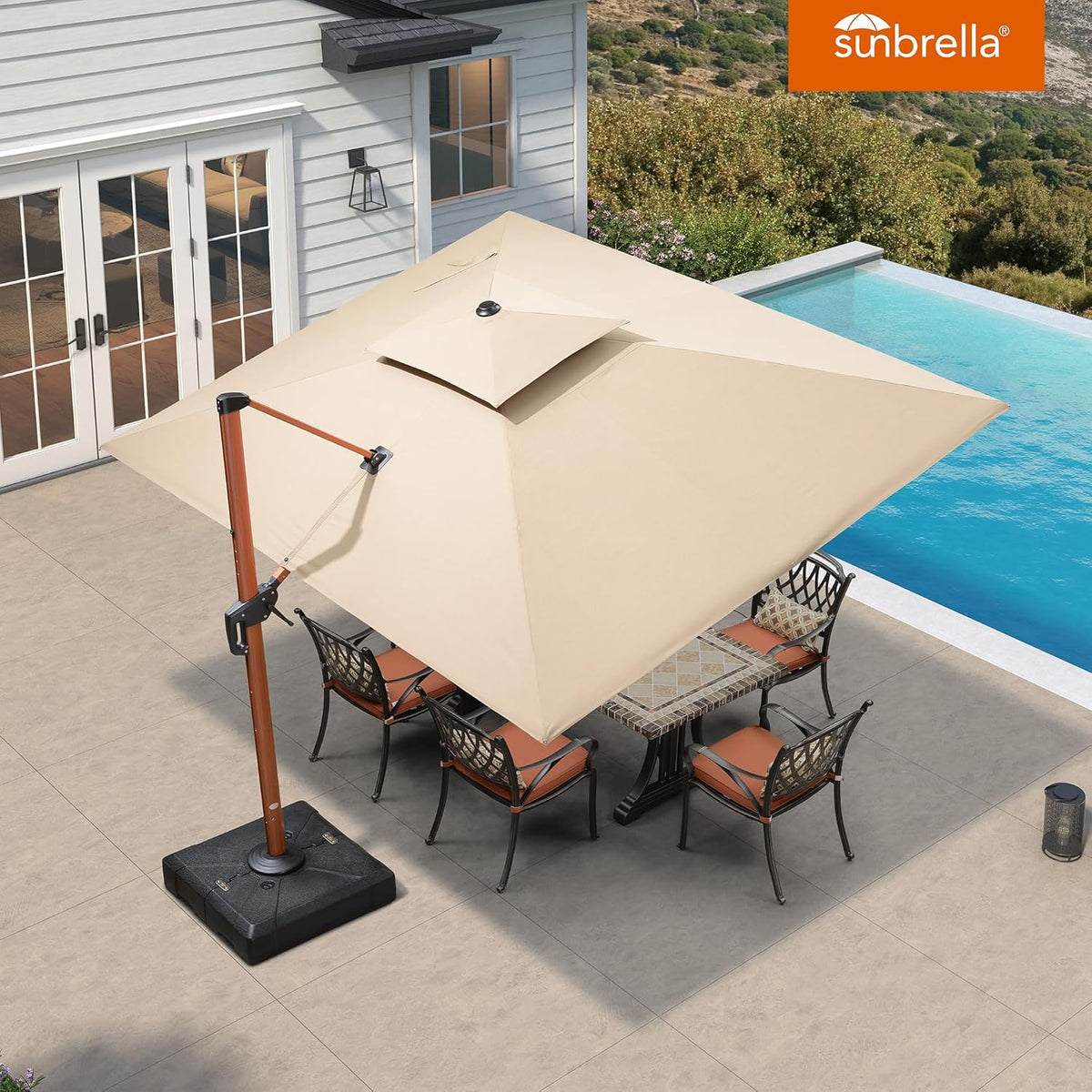 PURPLE LEAF 9' x 12' Double Top Deluxe Rectangle Patio Umbrella - Offset Hanging Cantilever Umbrellas in Heather Beige