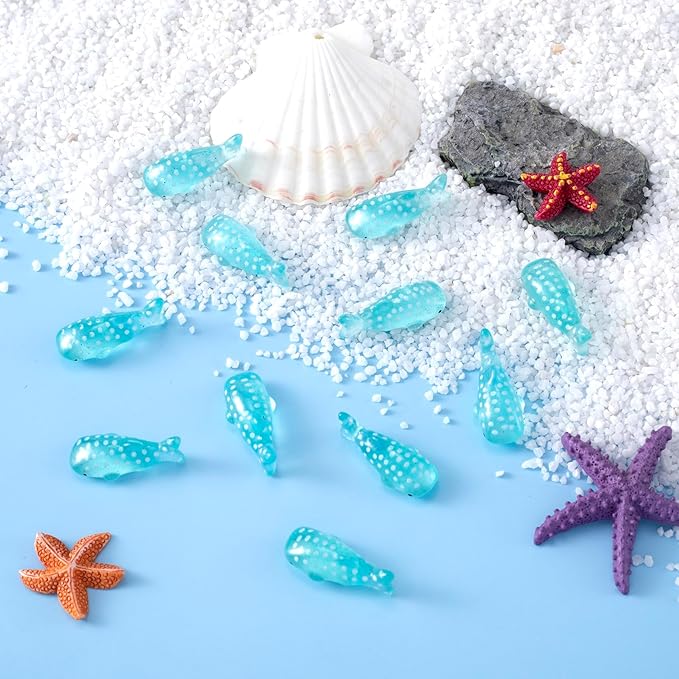 50Pcs Whale Miniature Figurines, Mini Resin Fake Fish Animal Sculptures Blue Ocean Theme Home Decoration for Fairy Garden Succulent Planter Moss Landscape Terrarium DIY Craft