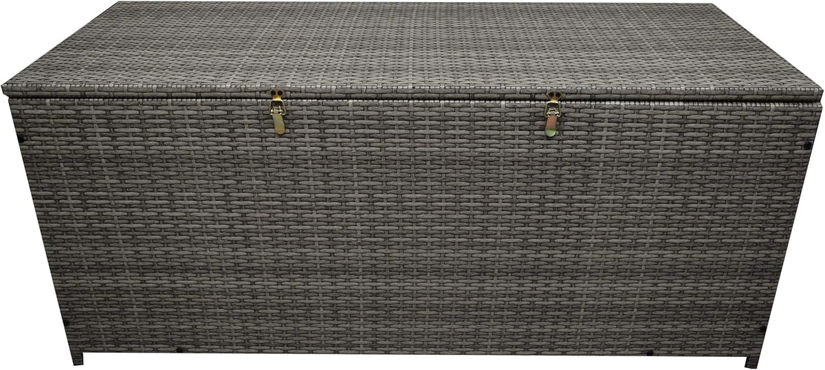 Oakland Living Grey Indoor and Outdoor Balcony Patio Deck Porch Pool 113 Gallon Wicker Storage Box Trunk Bin with Metal Frame