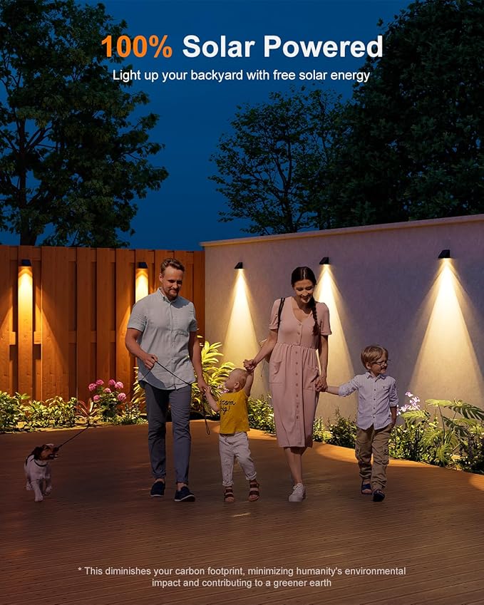 8 Pack Decorative Solar Powered Fence Lights Outdoor Waterproof with Warm White LED Spot Lens, for Outside Wall, Deck, Patio, Yard, Rail, Garage, Pool, Designed for Enhanced Security, Easy Install