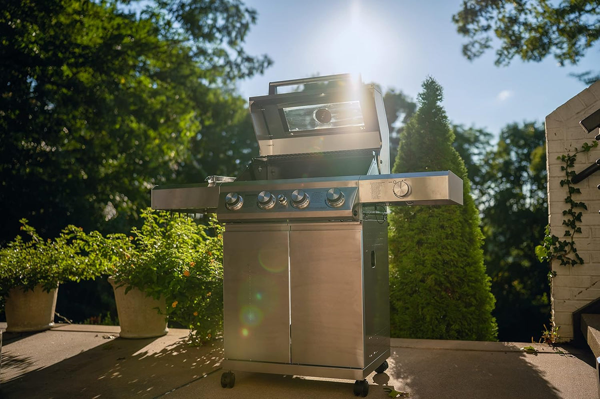 Monument Grills Larger 4-Burner Propane Gas Grills BBQ Stainless Steel Heavy-Duty Cabinet Style with BBQ Cover