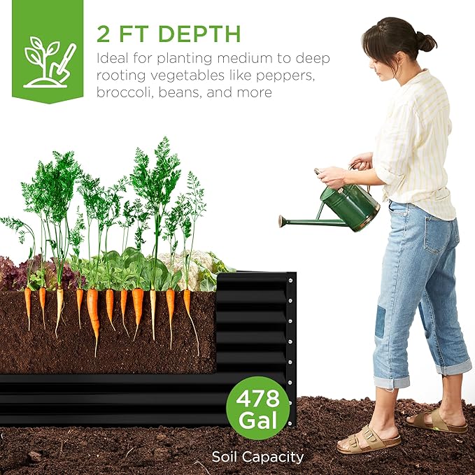 Best Choice Products 8x4x2ft Outdoor Metal Raised Garden Bed, Deep Root Planter Box for Vegetables, Flowers, Herbs, and Succulents w/ 478 Gallon Capacity - Black