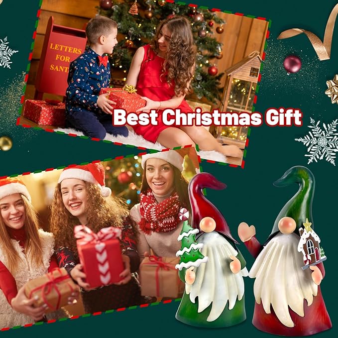 HONGLAND Christmas Decorations Outdoor Metal Gnome Yard Art Christmas Gnomes Statue 18 Inch Gnome Figurine for Holiday Christmas Lawn Patio Yard Garden Decor-2 PCS